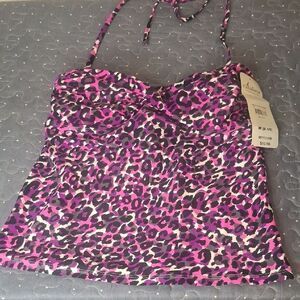 Catalina Pink and Black tankini swim top size medium NWT